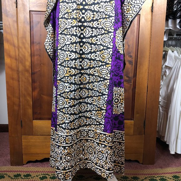 Pretty Girl Beachy Coastal Silk/Cotton Boho Kaftan Coverup Dress Artsy Resort - Picture 12 of 15